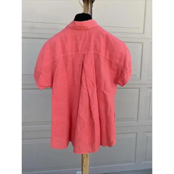 Womens Tommy Bahama XS Red Linen Short Sleeve Button Front Shirt Top Blouse - Picture 3 of 5